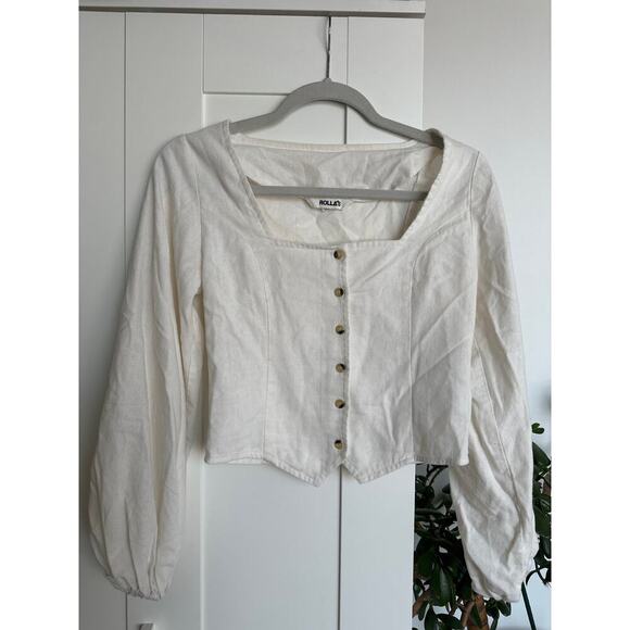 Rolla’s Roxanne L/S Linen Blend Top Square Neck Puff Sleeve XS Excellent - Picture 1 of 8